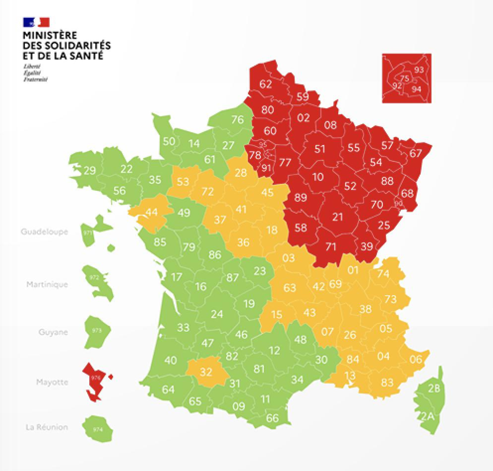 La carte de situation de l'épidémie de covid-19 actualisée au 1er mai.