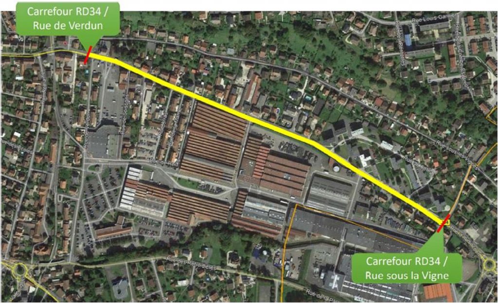 La carte de situation des travaux due de Seloncourt à Audincourt. (doc pays de Montbéliard Agglomération)