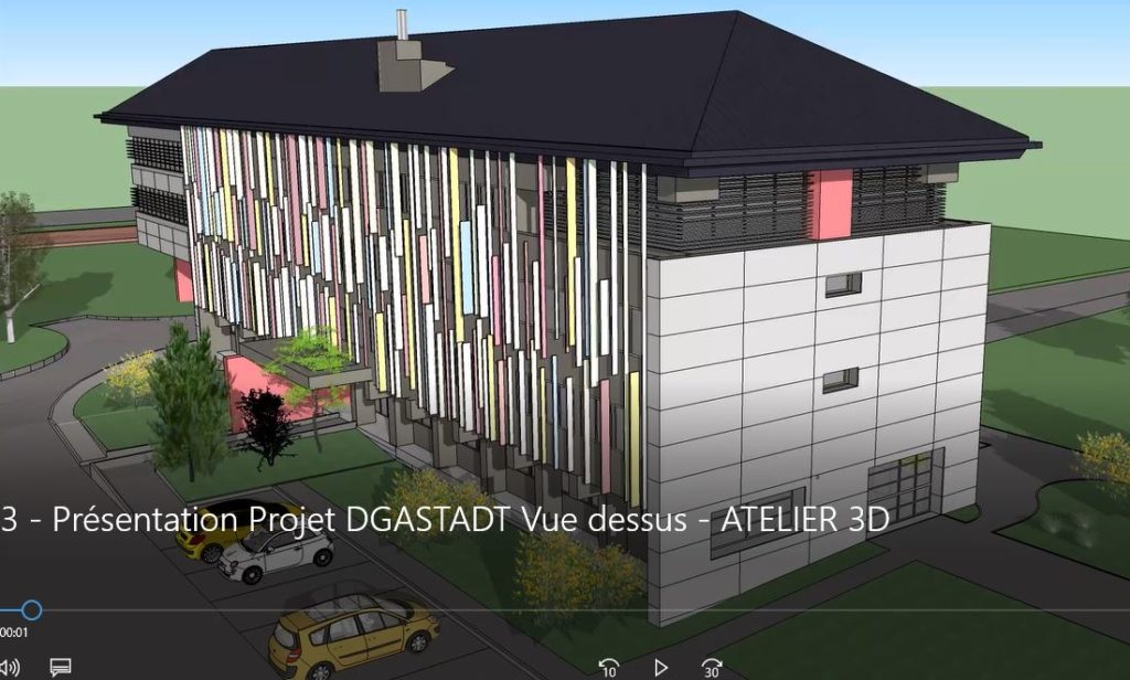 Une vue d'architecte du bâtiment du conseil départemental après travaux de rénovation énergétique.