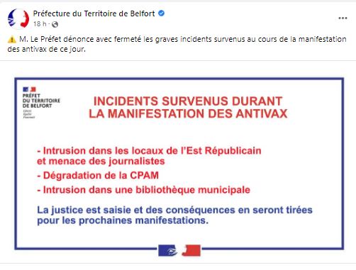 Le message posté sur la page Facebook de la préfecture.