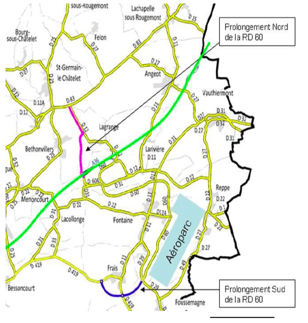 Projet de prolongement de la R.D. 60, à proximité de l'Aéroparc, pour contourner les communes riveraines. | ©Conseil départemental 90