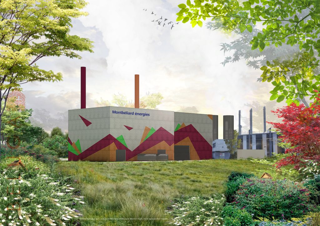 Perspective de la future chaufferie biomasse de la Petite-Hollande, à Montbéliard, conçue par Dalkia