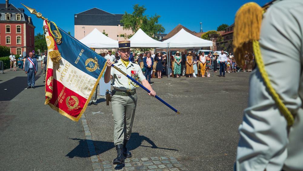 Le colonel Franck Duchemin, lors de la passation de commandement du 35e régiment d'infanterie, à Belfort, le 4 juillet 2025.