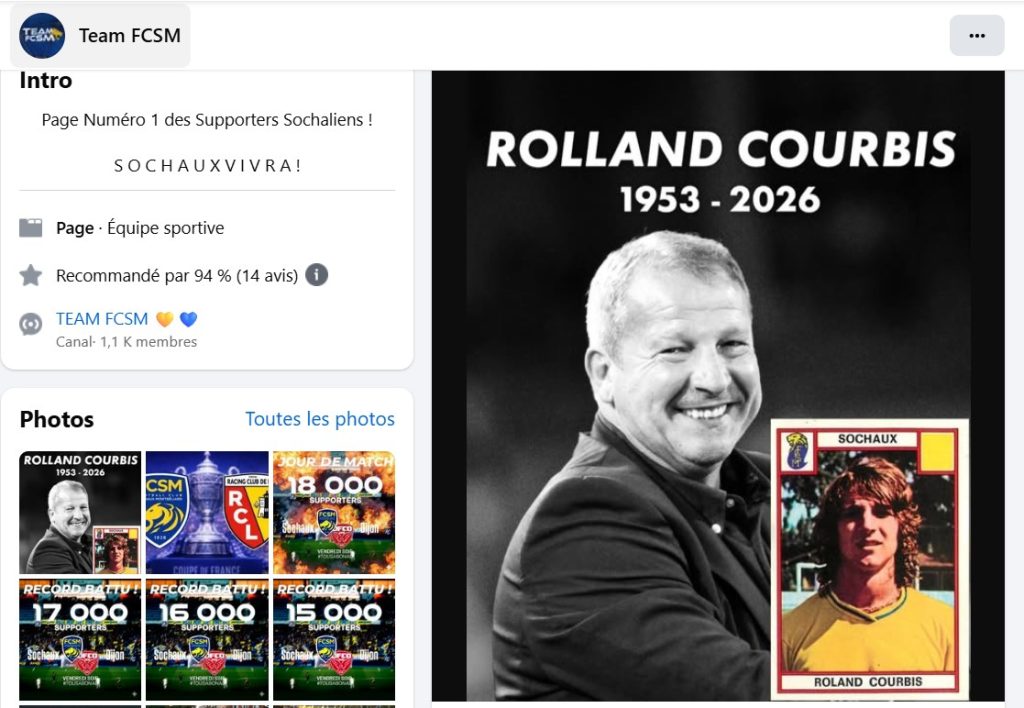 L'hommage à Rolland Courbis sur la page Facebook des supporters du FC Sochaux.