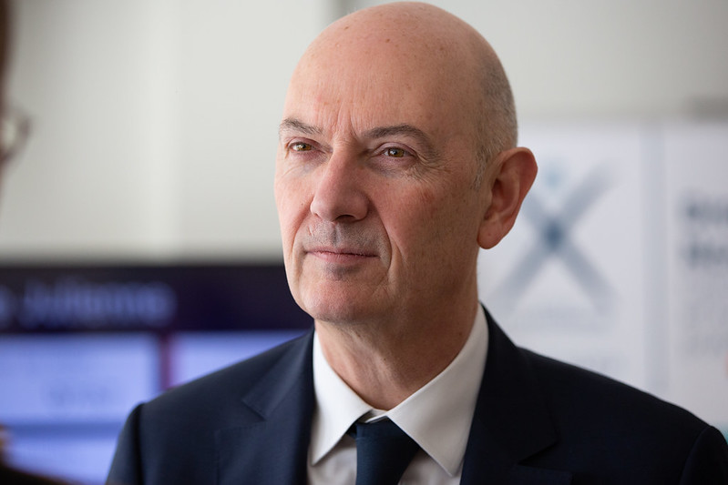 Roland Lescure en visite à l’Ecole polytechnique le 16 février 2023. Il était alors ministre délégué, chargé de l'Industrie.