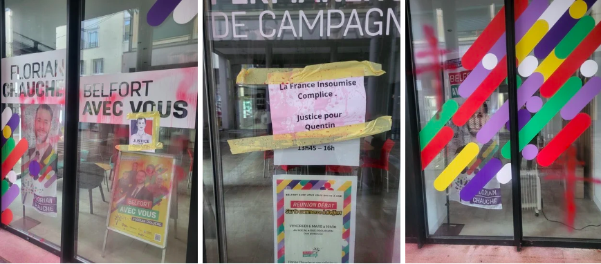 La permanence de la liste "Belfort avec vous" menée par Florian Chauche a été vandalisée dans la nuit du lundi 16 au mardi 17 février 2026.